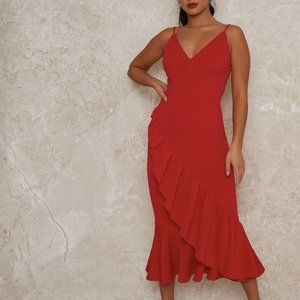 Chi Chi London Petite Red Ruffle Dress US size 6 NWT